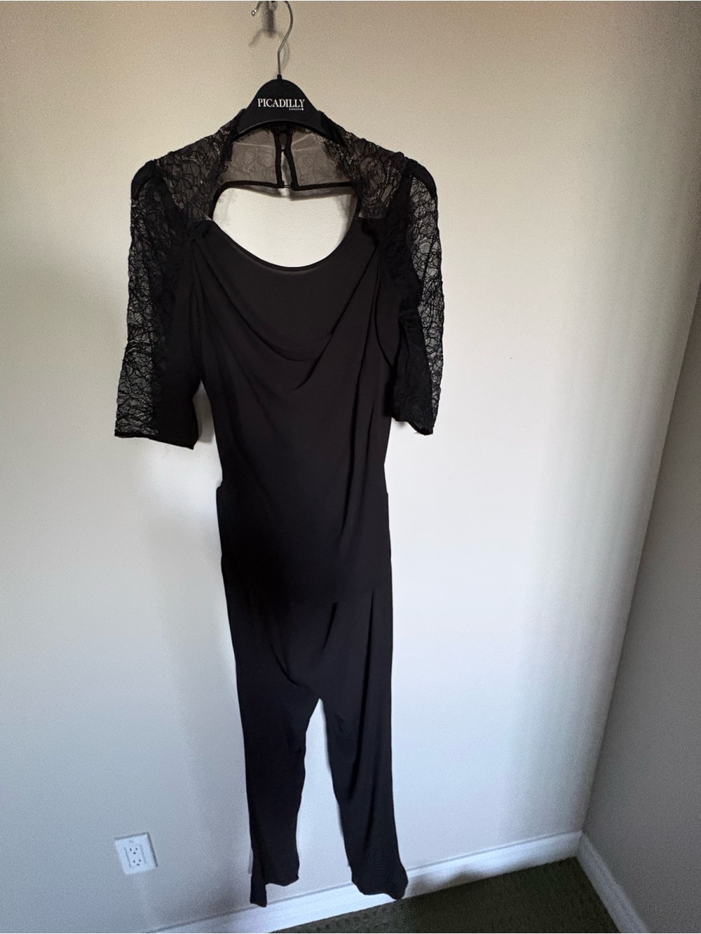 BCBGMaxAzria Black Lace-Sleeve Carley Jumpsuit